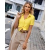 image:imagesiliteelon Womens Button Down Shirt Slim Fit Stretch Short Sleeve Dress Shirt Wrinkle Free Collared Business Work Blouse TopYellow