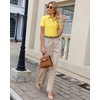 image:imagesiliteelon Womens Button Down Shirt Slim Fit Stretch Short Sleeve Dress Shirt Wrinkle Free Collared Business Work Blouse TopYellow